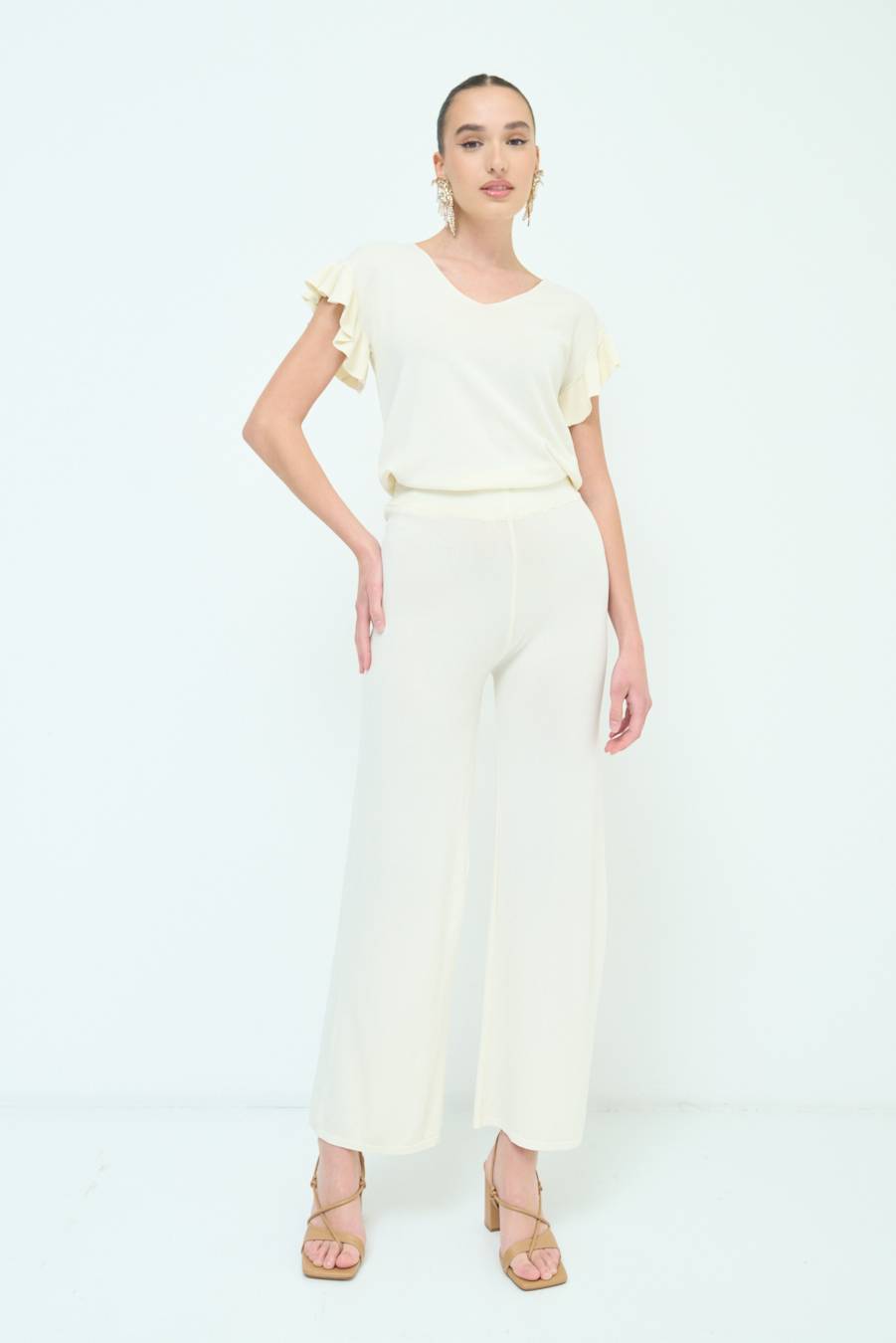 Kikisix PANTALONE PALAZZO MAGLIERIA BURRO Sottocosto