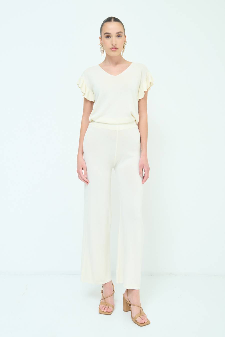 Kikisix PANTALONE PALAZZO MAGLIERIA BURRO Sottocosto