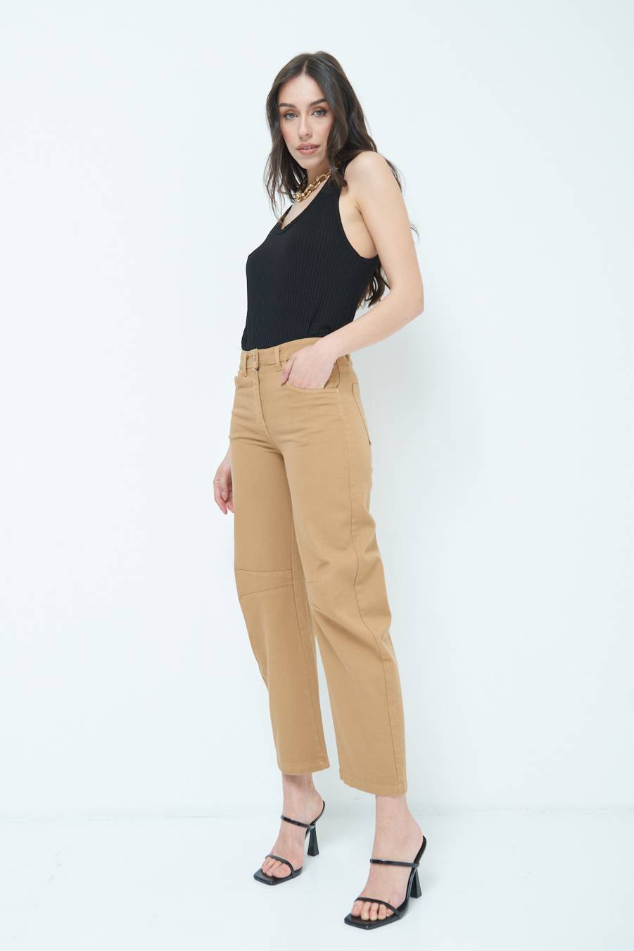 Kikisix PANTALONE LINEA UOVO CAMMELLO In Vendita