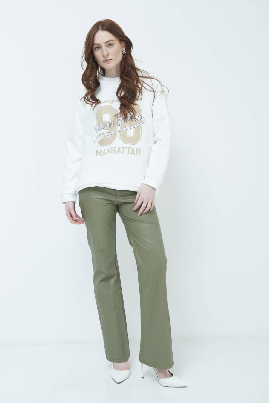 Kikisix PANTALONE ECOPELLE STROPICCIATA VERDE MILITARE Offerta per la Festa della Mamma