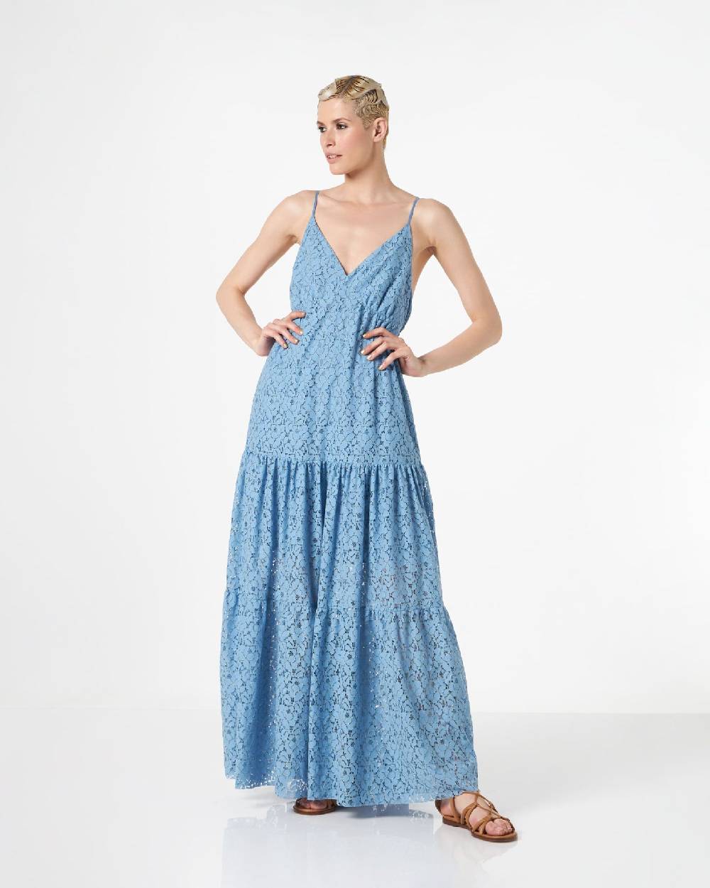Le Twins Ostuni Pizzo Lurex Celeste Saldi Di Fabbrica