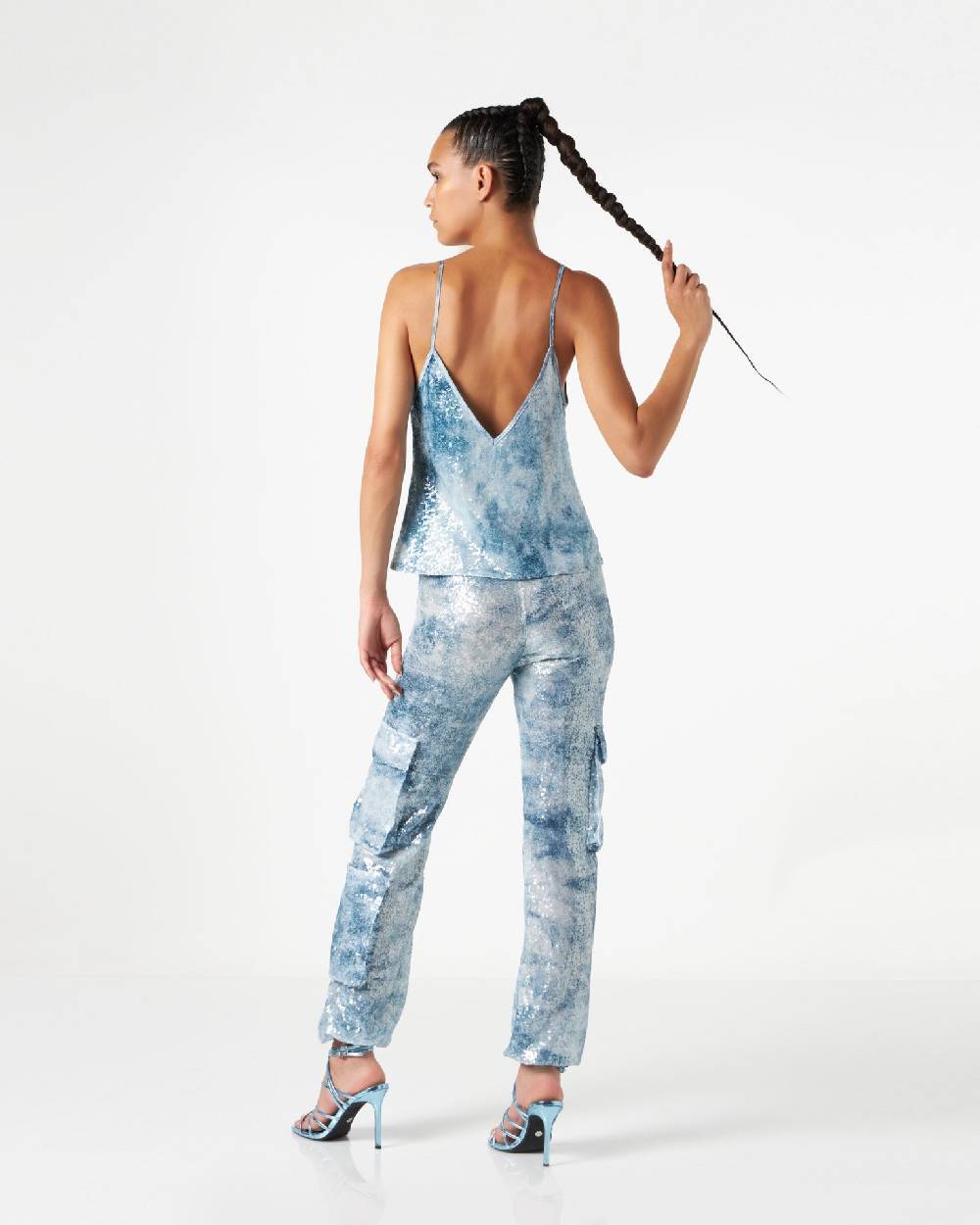 Le Twins Abano Paillettes Jeans Celeste In Linea