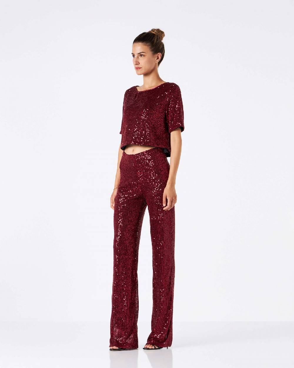 Le Twins Pantalone Raffaella – Paillettes Bordeaux 2025