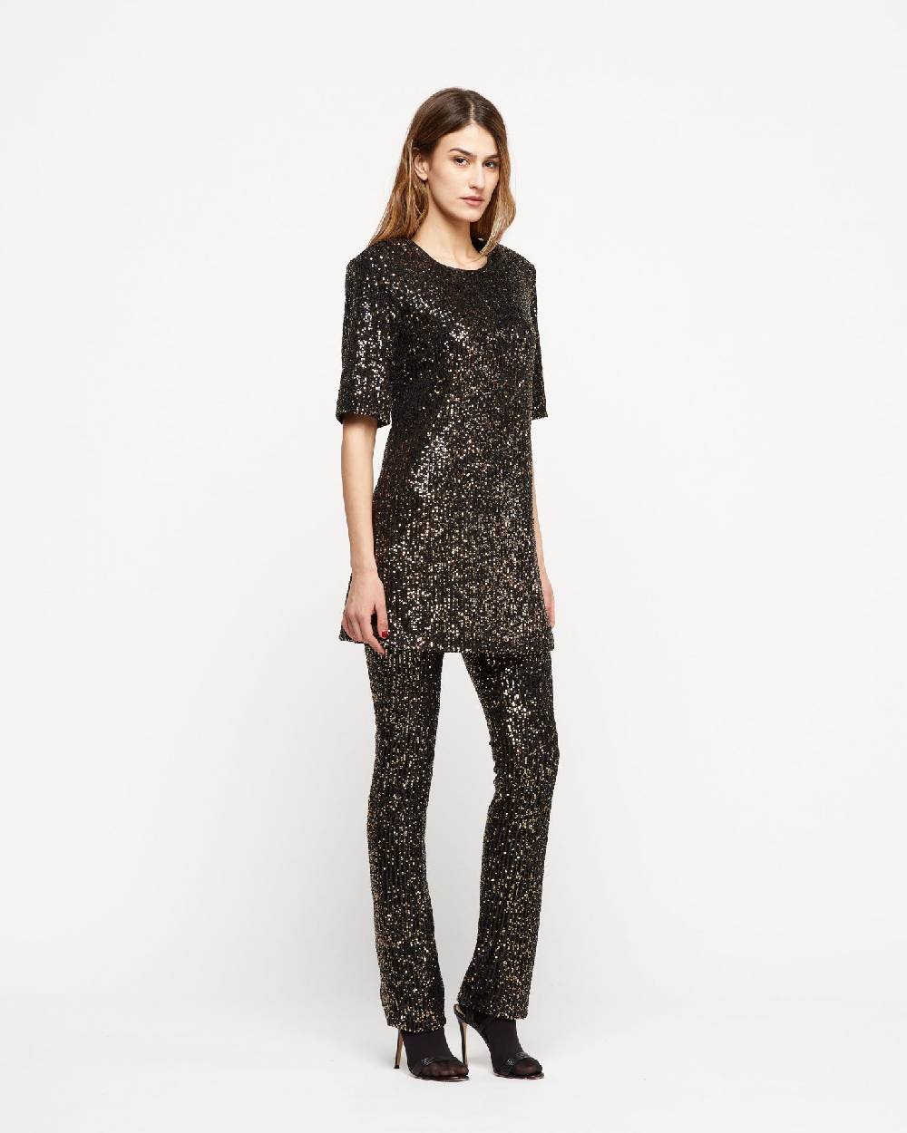 Le Twins Pantalone Raffaella – Paillettes Nero e Oro Italy