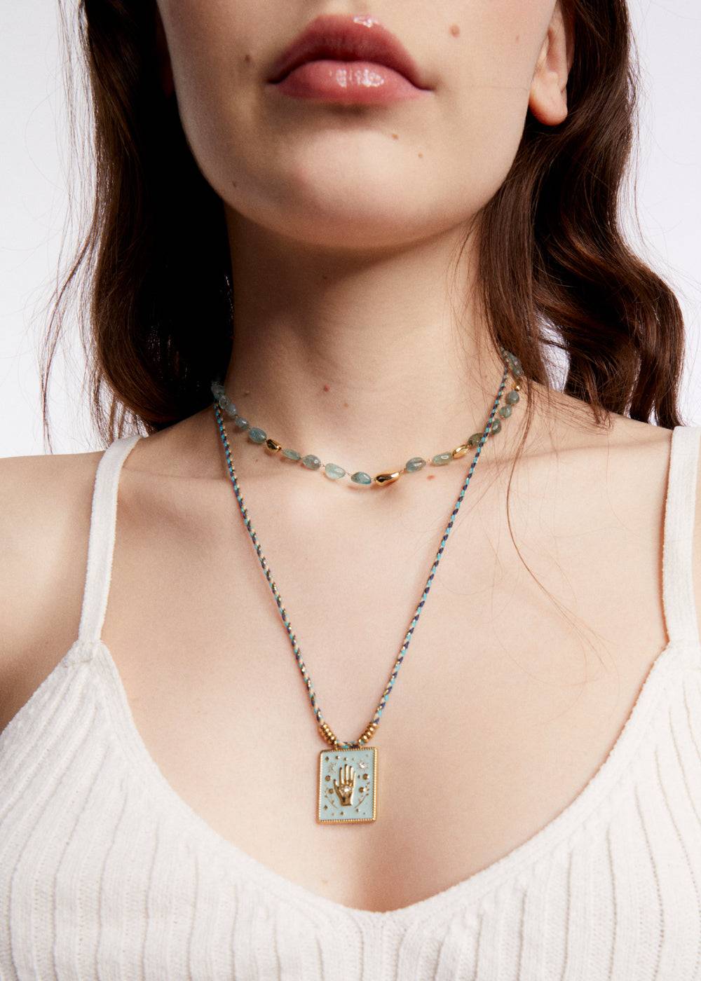 Nalí HAND NECKLACE W/ CORD + PENDANT + COLORS Saldi Di Fabbrica