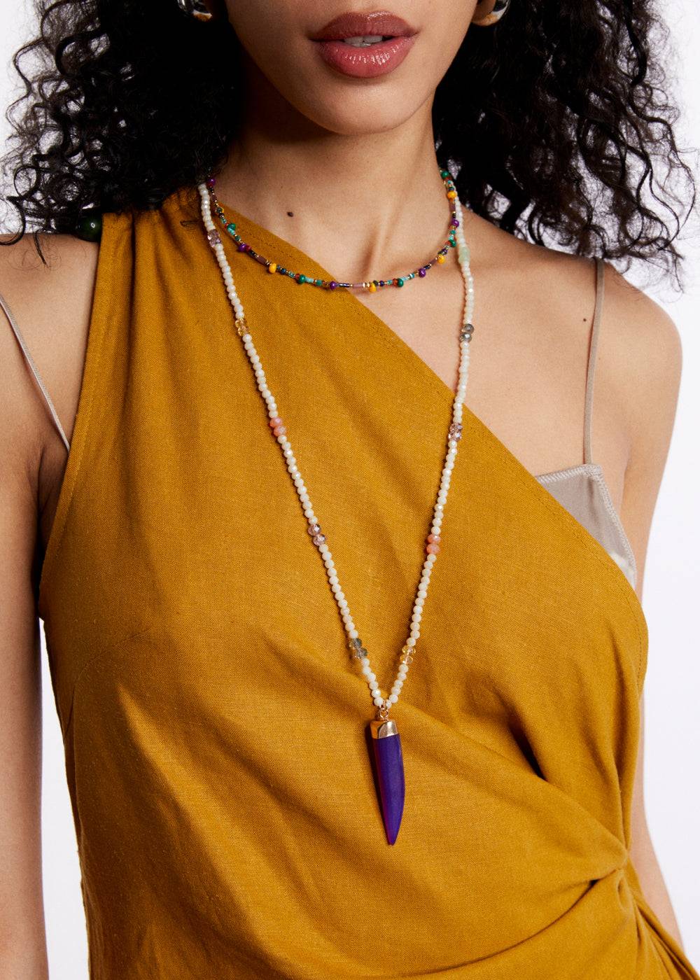 Nalí HORN NECKLACE W/ GOLD BEADS + COLORS Vendite Flash