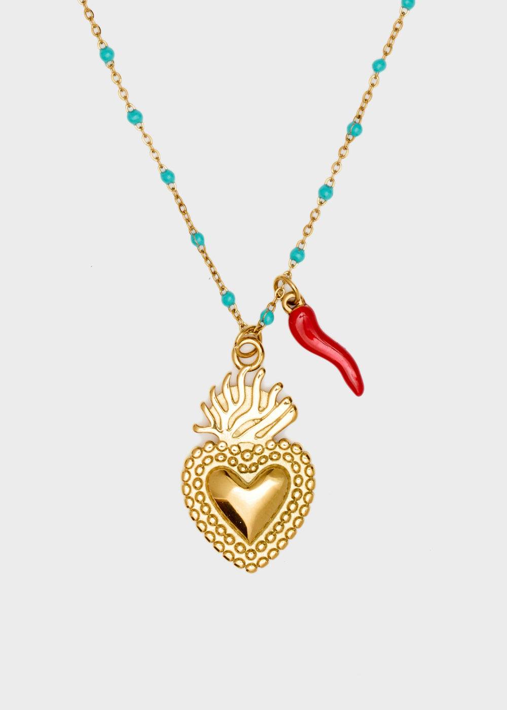 Nalí NINA NECKLACE W/ HEART+HORN + COLORS Italy