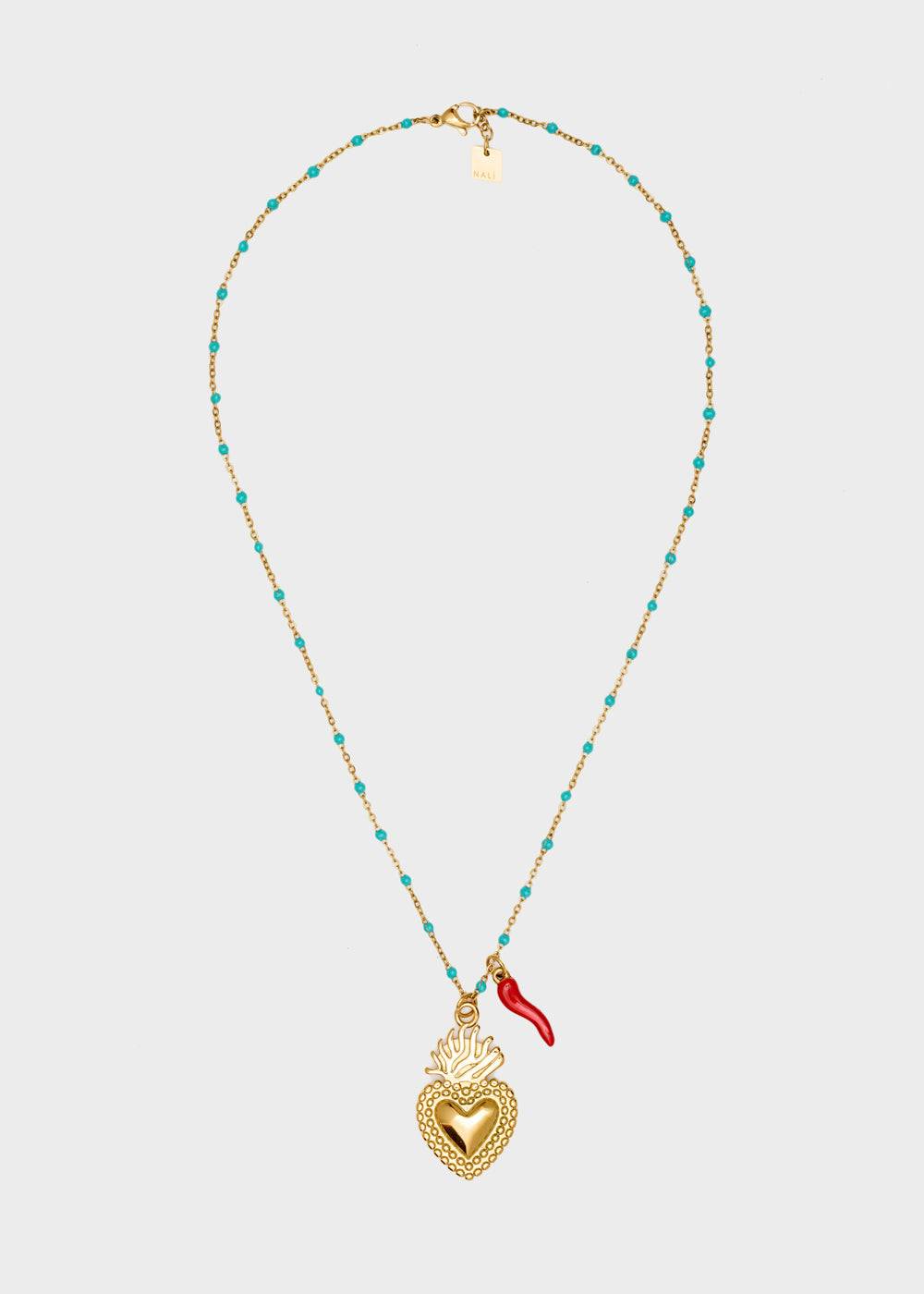 Nalí NINA NECKLACE W/ HEART+HORN + COLORS Italy