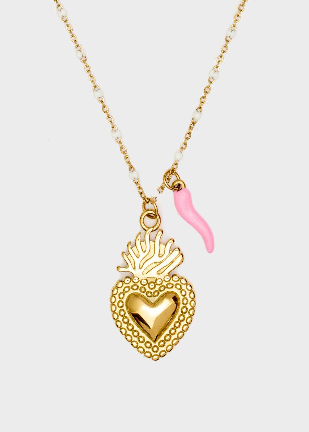 Nalí NINA NECKLACE W/ HEART+HORN + COLORS Italy