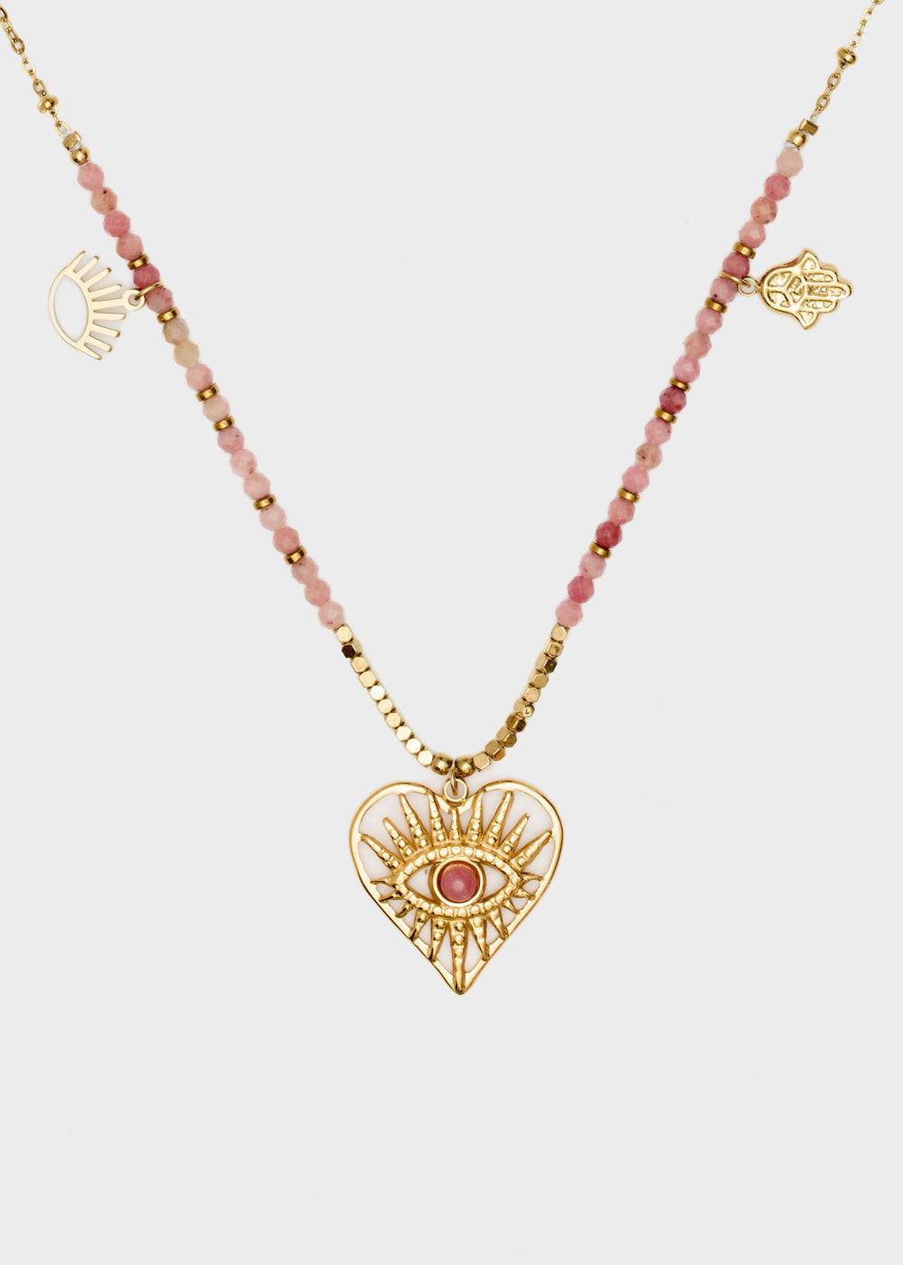 Nalí S.STEEL NECKLACE W/ NAT.STONE+PINK HEART In Linea