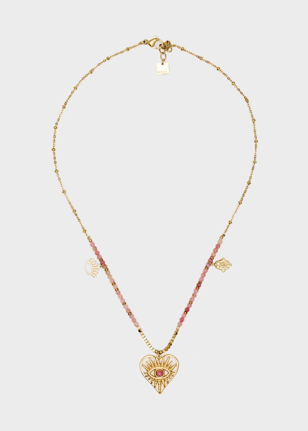 Nalí S.STEEL NECKLACE W/ NAT.STONE+PINK HEART In Linea