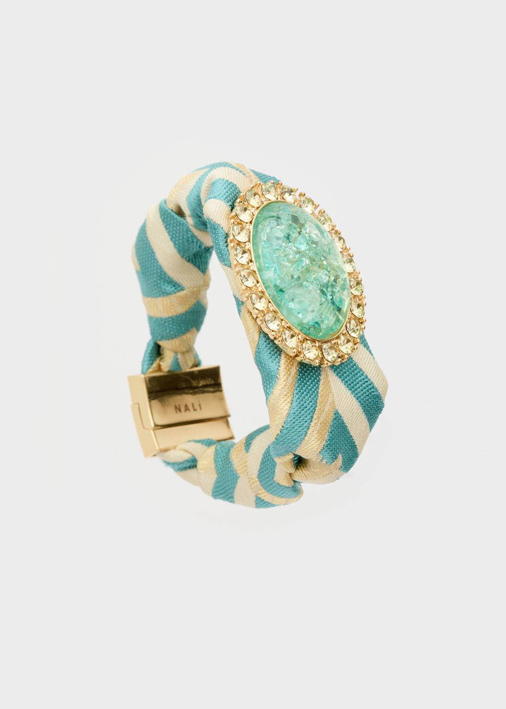 Nalí FABRIC L.BLUE BRACELET W/ OVAL STONE Soddisfazione Garantita