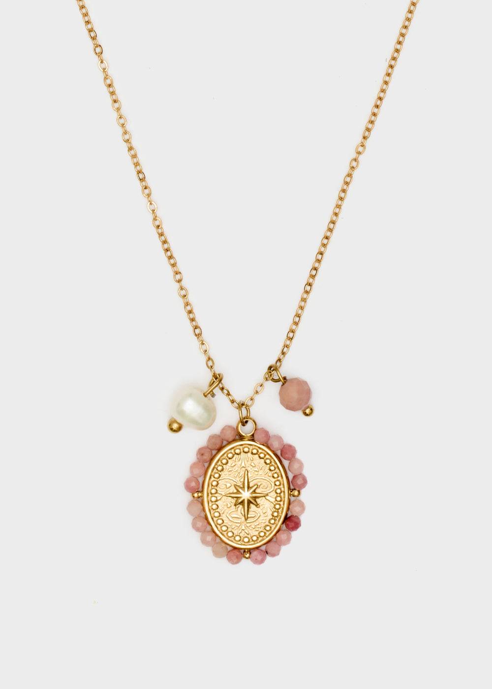 Nalí GOLD NECKLACE W/ PINK PENDANT+PEARLS Online