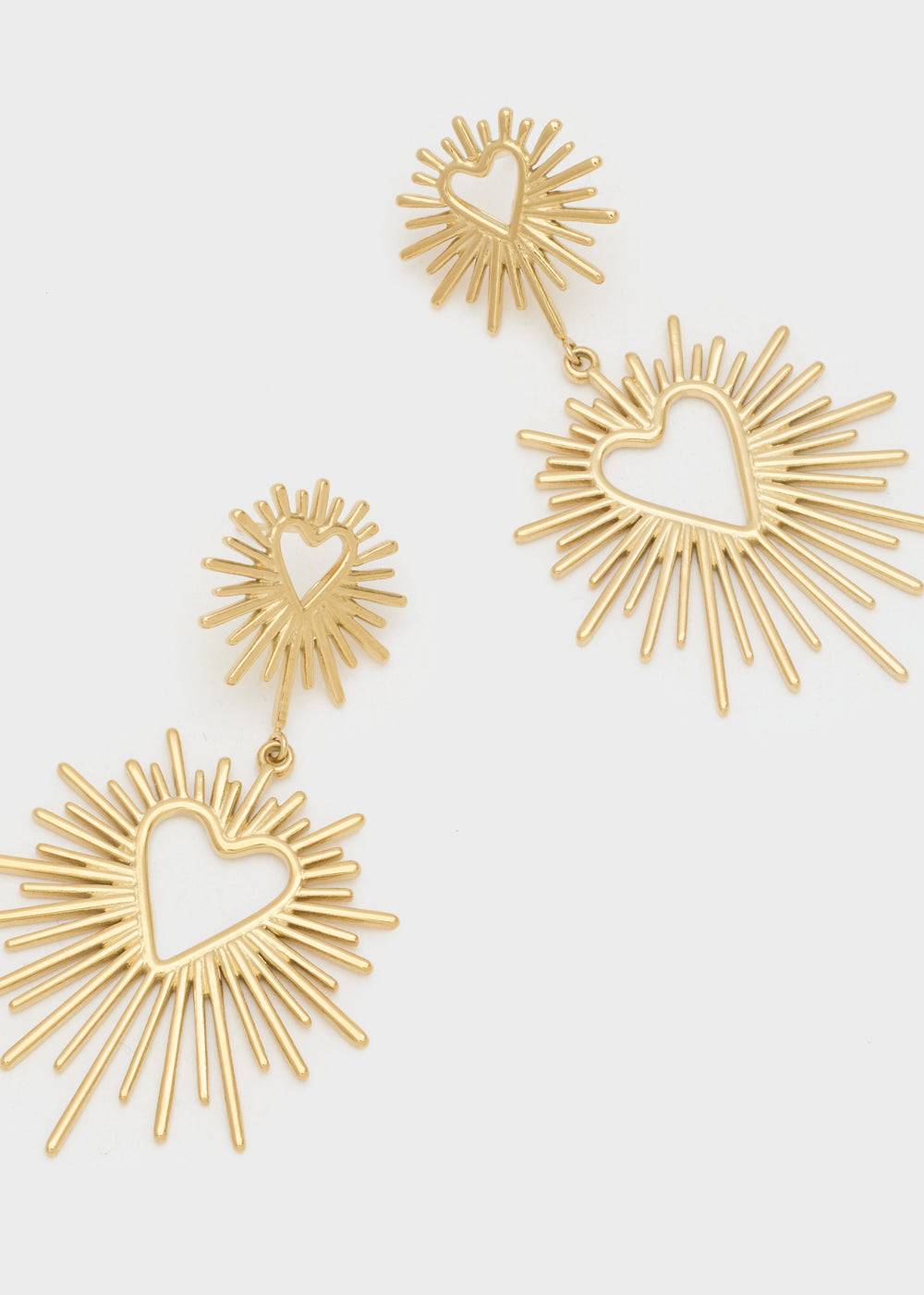 Nalí S.STEEL GOLD HEART EARRINGS WITH RAYS Vendita Calda