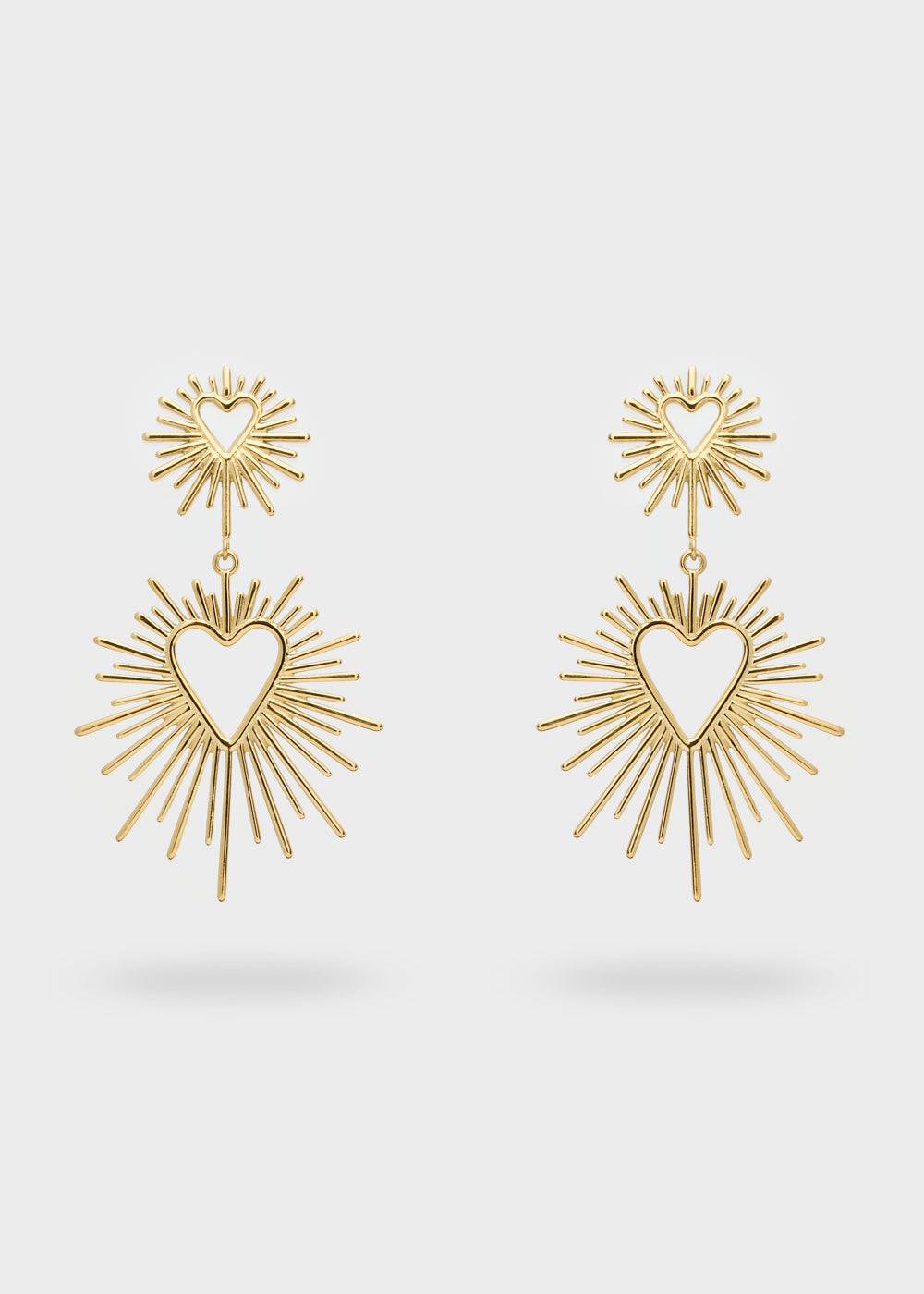 Nalí S.STEEL GOLD HEART EARRINGS WITH RAYS Vendita Calda