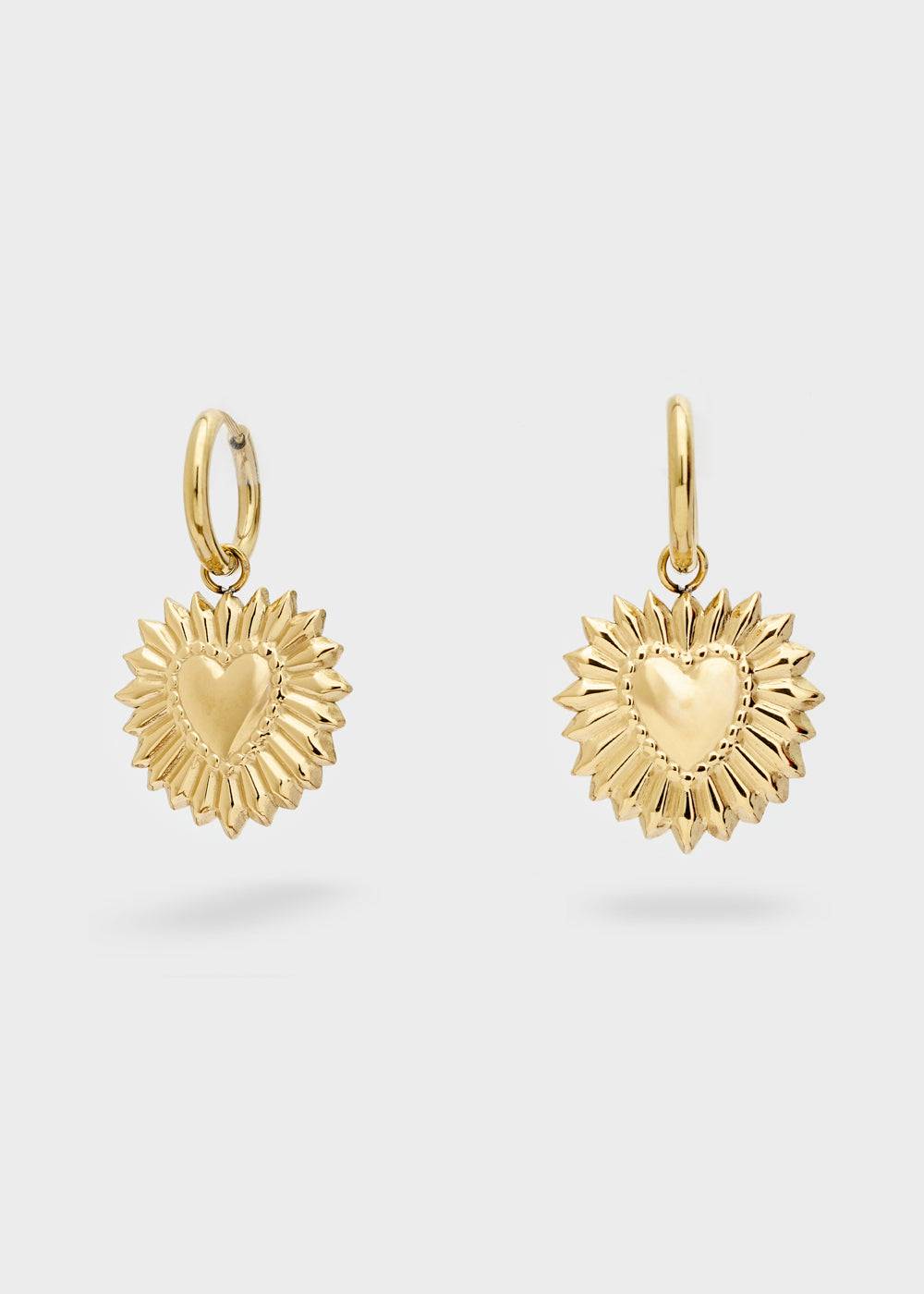Nalí S.STEEL HOOP EARRINGS W/ GOLD SACRED HEARTS Vendita Economica
