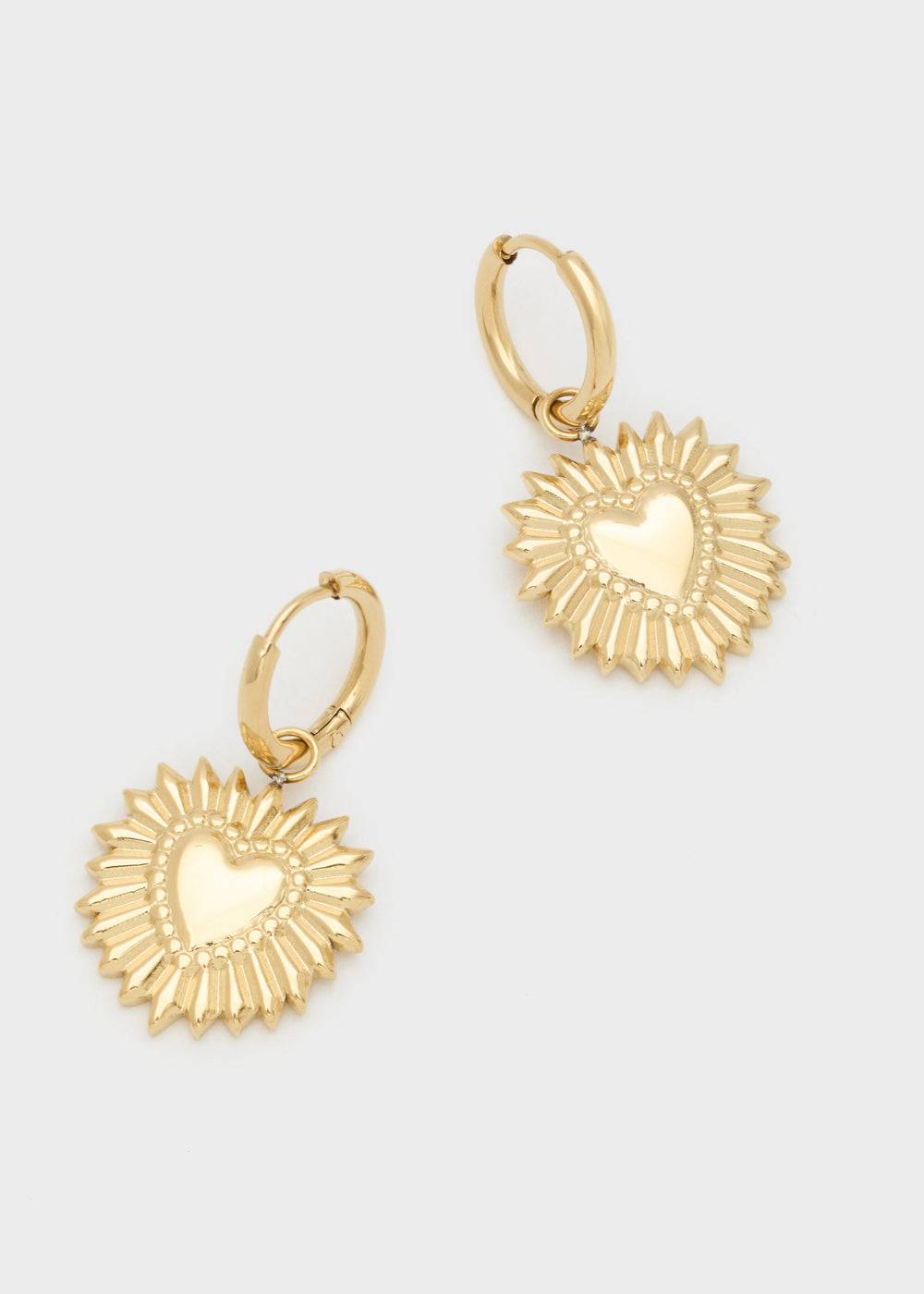 Nalí S.STEEL HOOP EARRINGS W/ GOLD SACRED HEARTS Vendita Economica