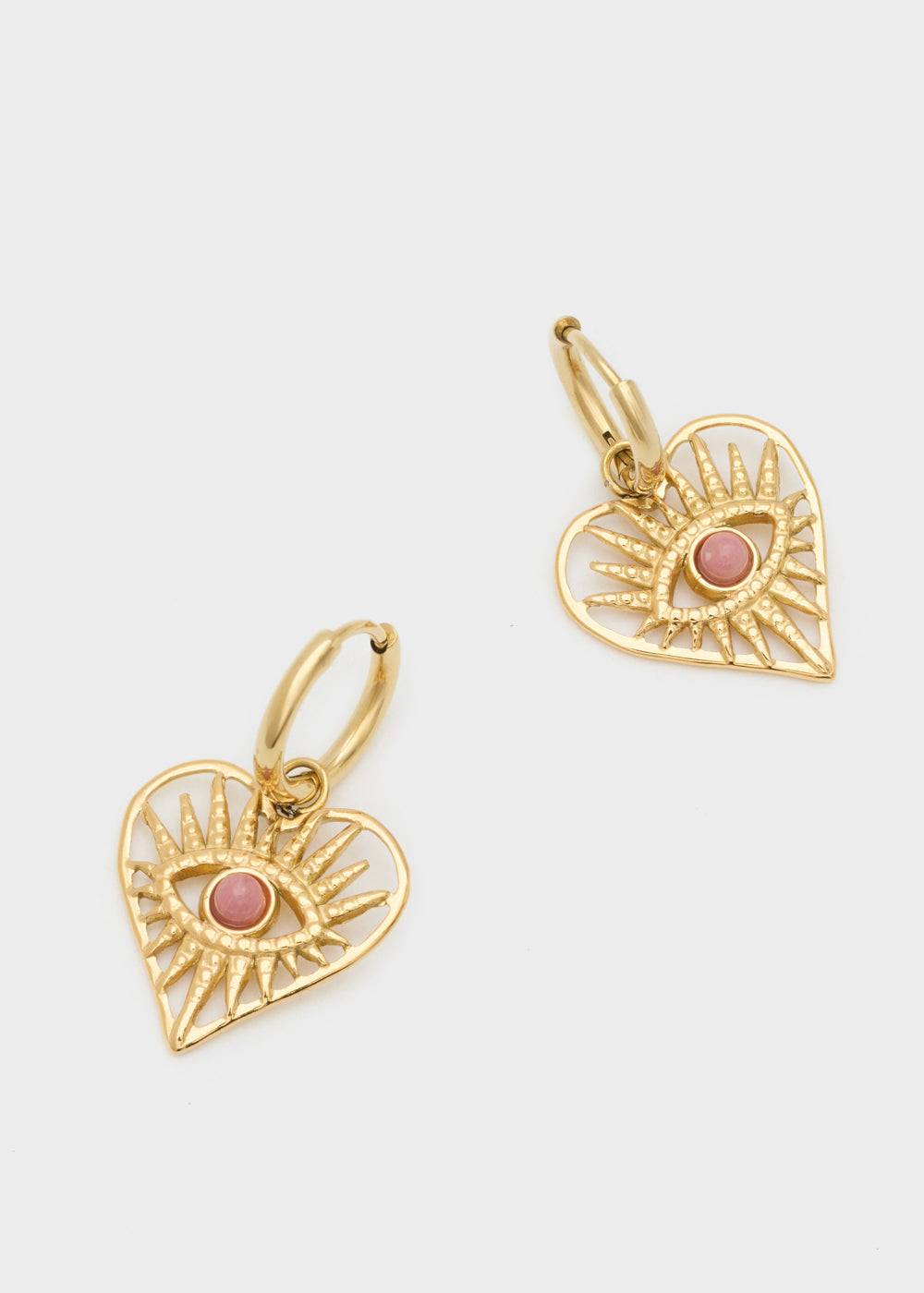 Nalí S.STEEL HEART EARRINGS W/ NAT. PINK STONE Saldi Di Fabbrica