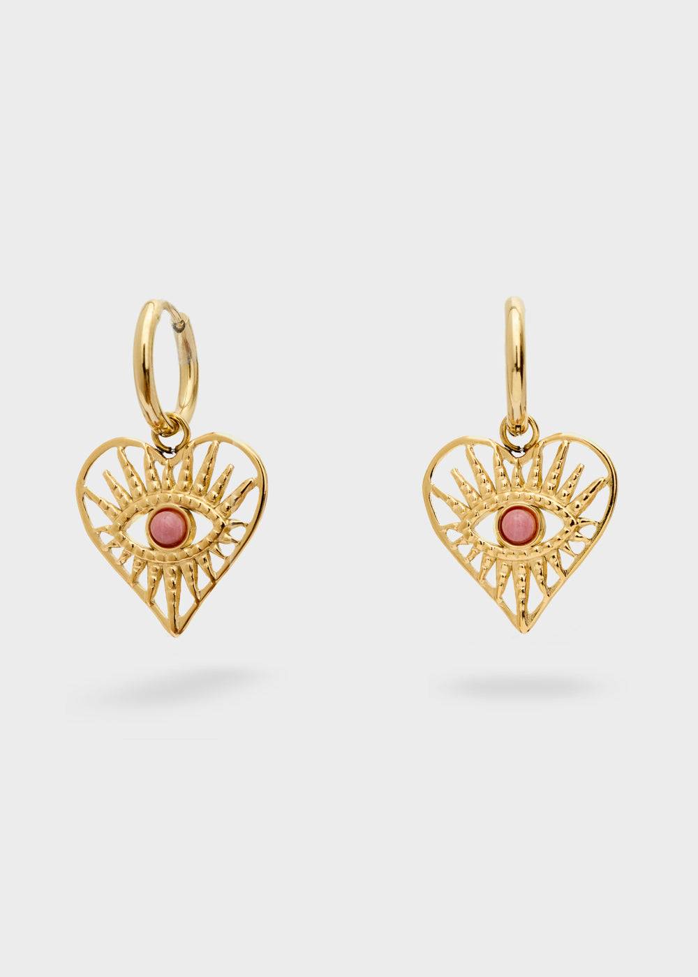 Nalí S.STEEL HEART EARRINGS W/ NAT. PINK STONE Saldi Di Fabbrica