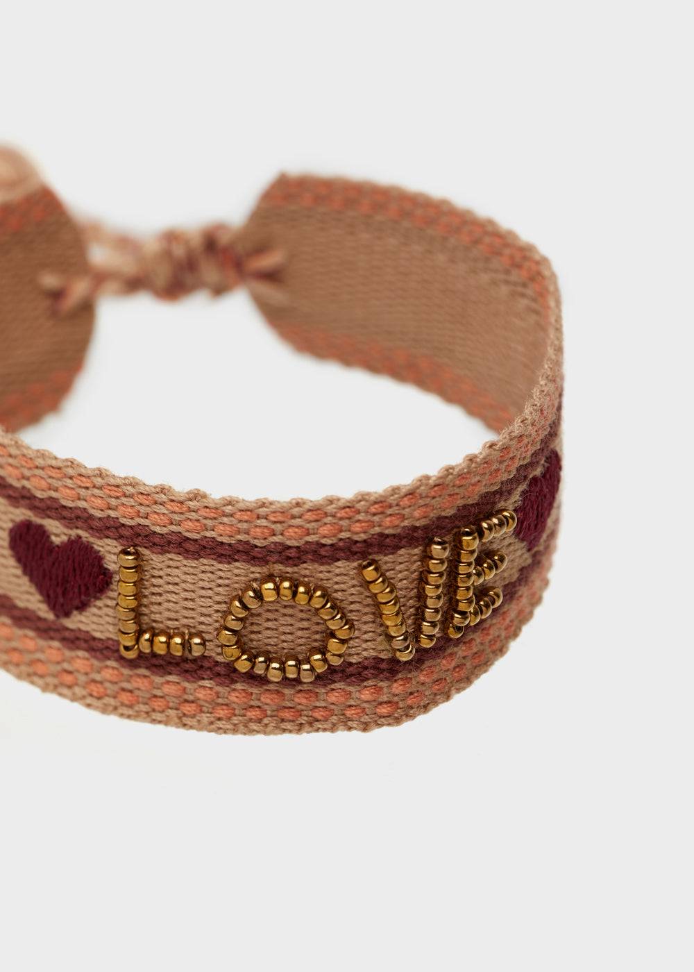 Nalí LOVE FABRIC BRACELET WITH BEADS BROWN Nuovo