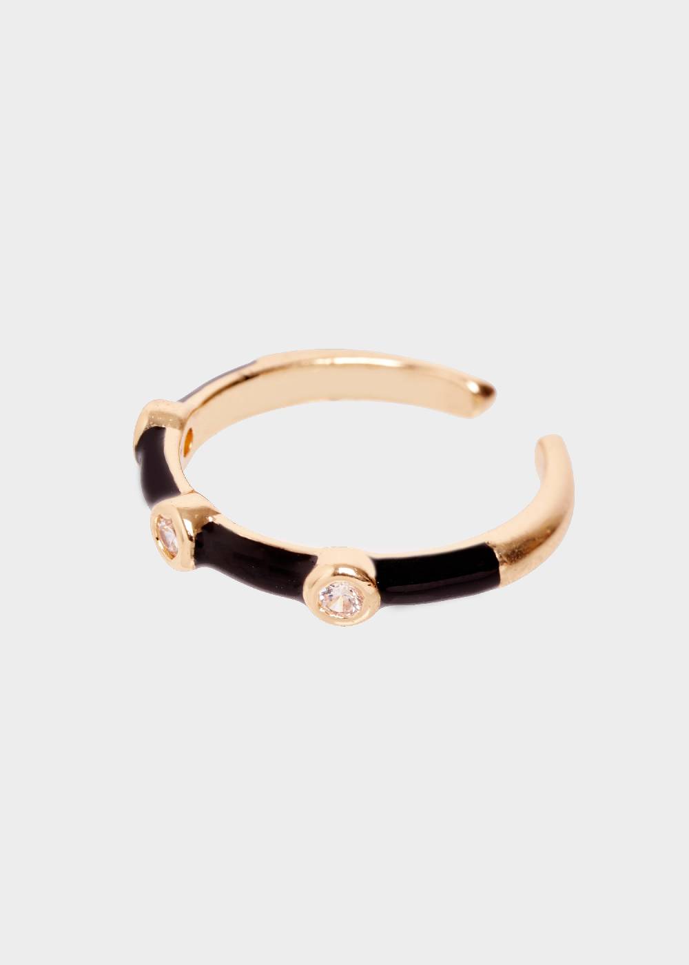 Nalí DEVON ENAMEL RING BLACK WITH ZIRCONS Affare Del Giorno