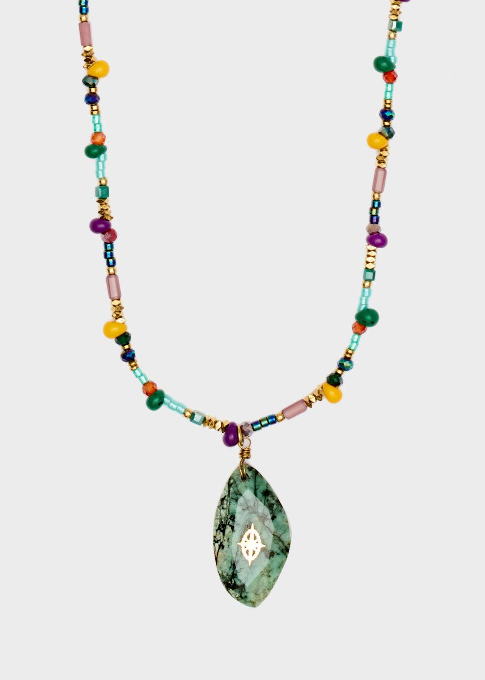 Nalí S.STEEL NECKLACE W/ GREEN NAT. STONE Italy