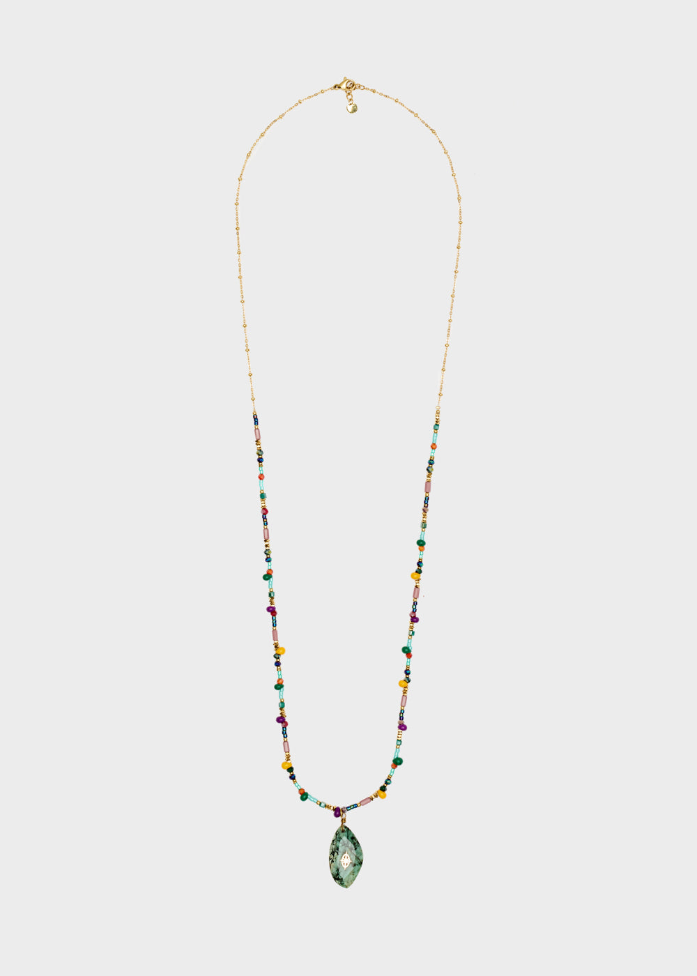 Nalí S.STEEL NECKLACE W/ GREEN NAT. STONE Italy
