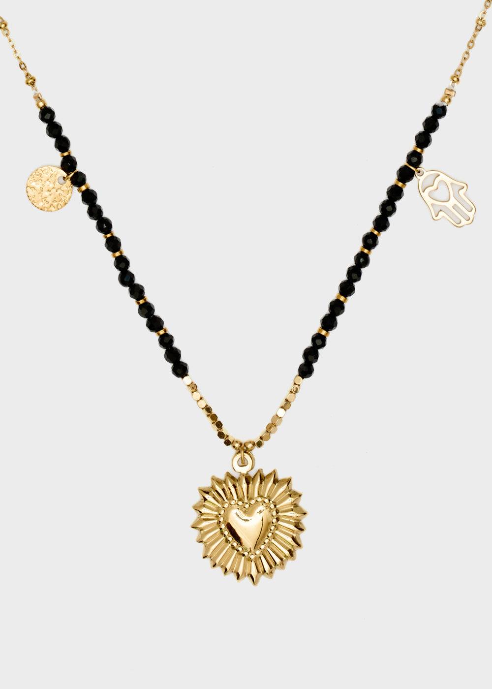 Nalí S.STEEL NECKLACE W/ BLACK AGATE HEART Italia