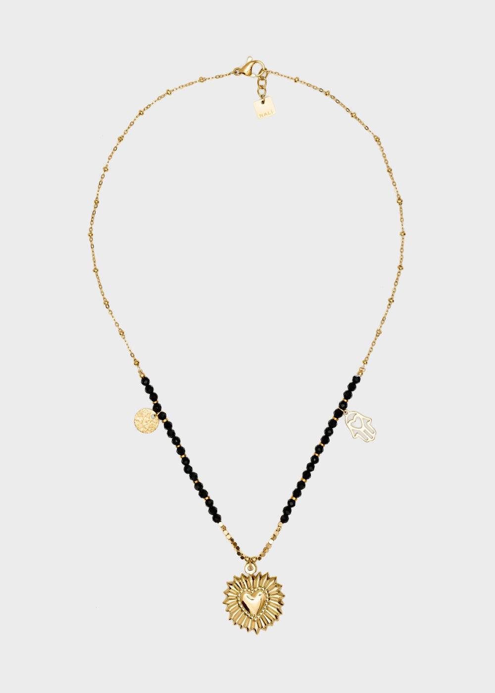 Nalí S.STEEL NECKLACE W/ BLACK AGATE HEART Italia