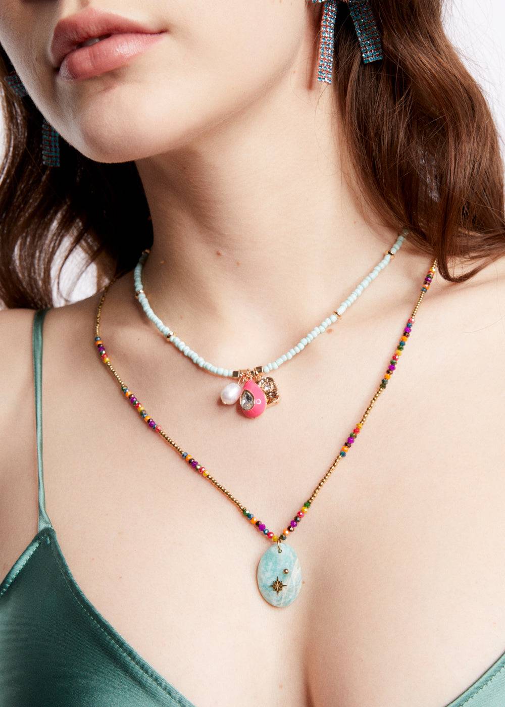 Nalí S.STEEL NECKLACE W/ TURQUOISE NAT. STONE Spedizione Gratuita