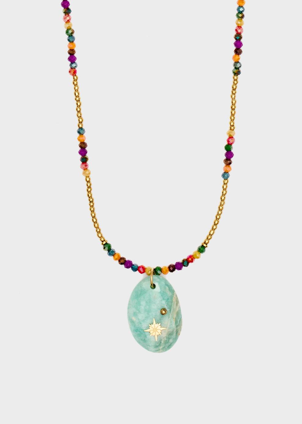 Nalí S.STEEL NECKLACE W/ TURQUOISE NAT. STONE Spedizione Gratuita