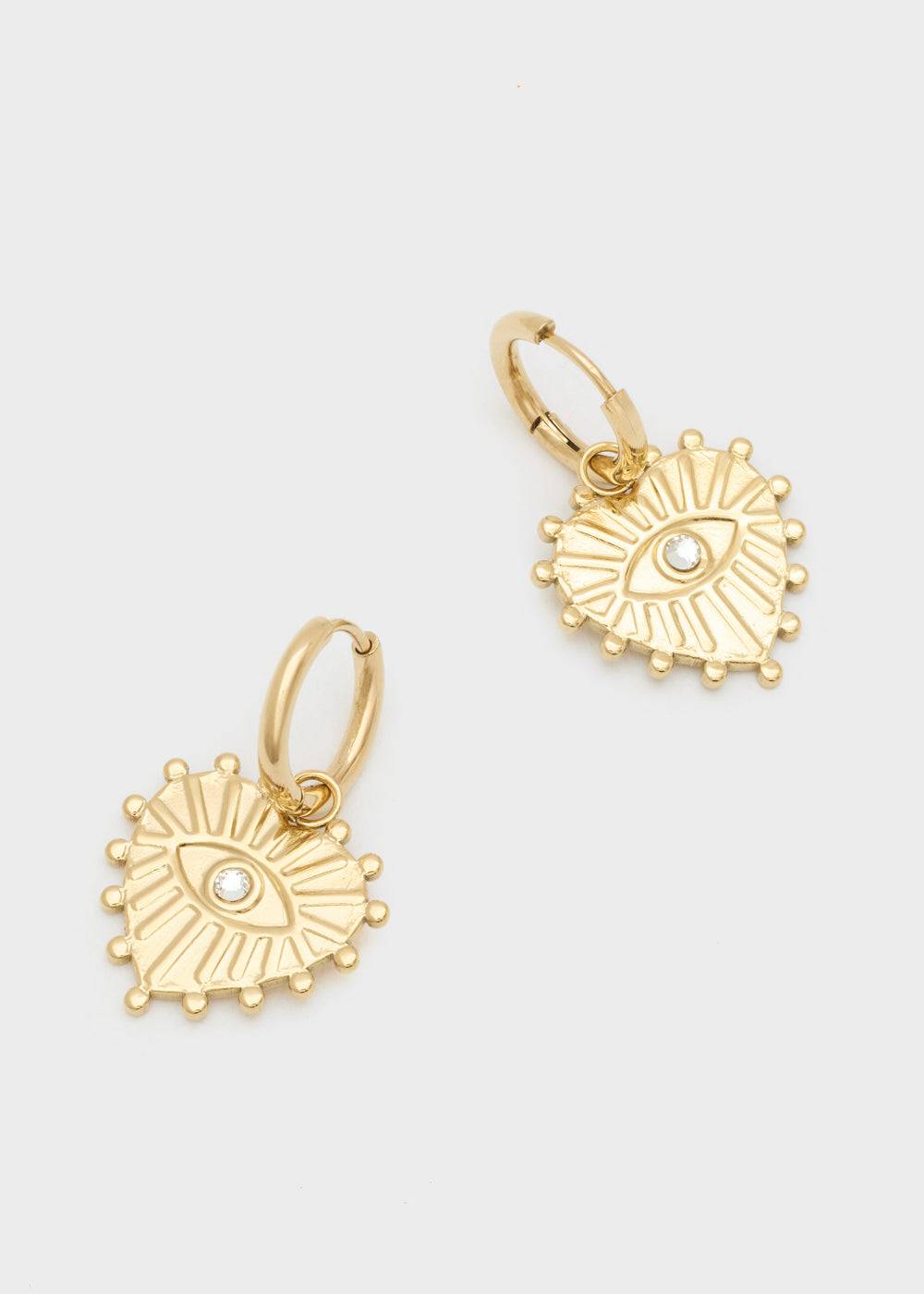 Nalí S.STEEL HOOP EARRINGS W/ GOLD HEART+EYE Qualità Garantita
