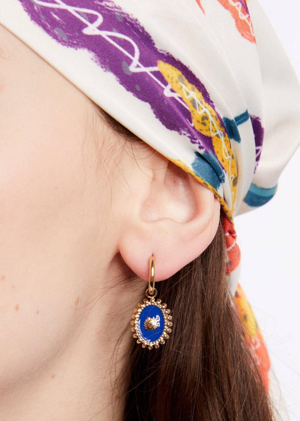 Nalí S.STEEL HOOP EARRINGS W/ BLUE OVAL Negozi Online
