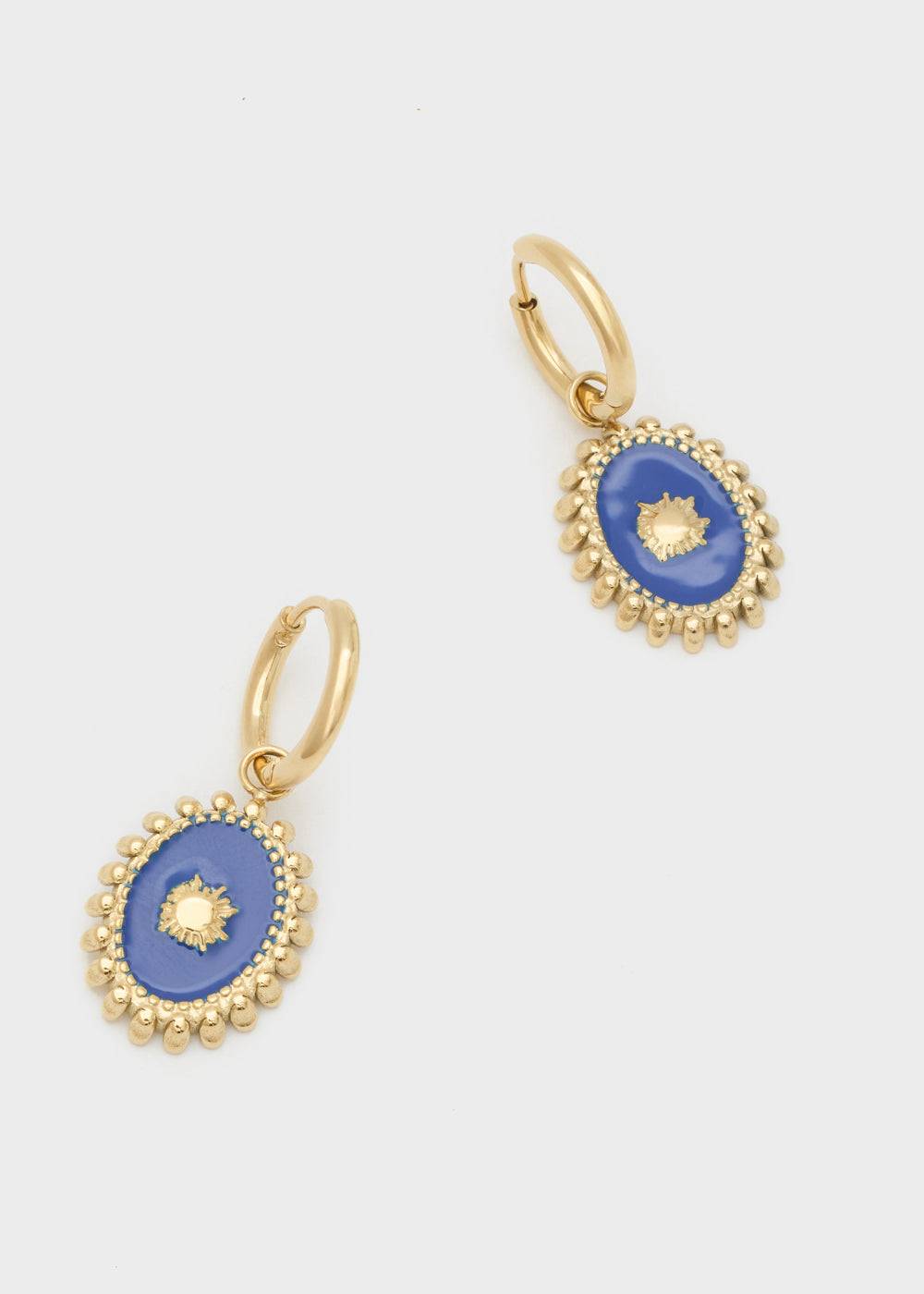 Nalí S.STEEL HOOP EARRINGS W/ BLUE OVAL Negozi Online
