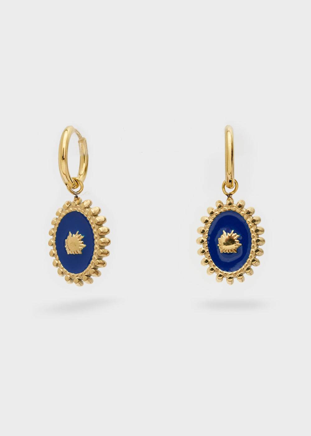 Nalí S.STEEL HOOP EARRINGS W/ BLUE OVAL Negozi Online