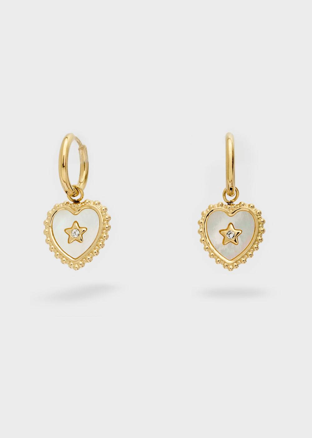 Nalí S.STEEL HOOP EARRINGS W/ WHITE HEART Acquista Ora