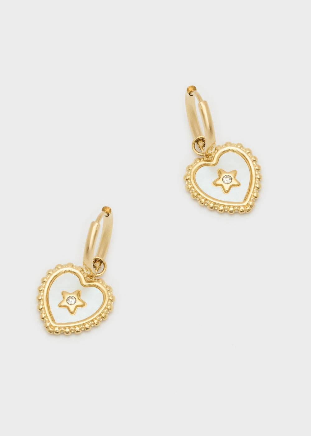 Nalí S.STEEL HOOP EARRINGS W/ WHITE HEART Acquista Ora