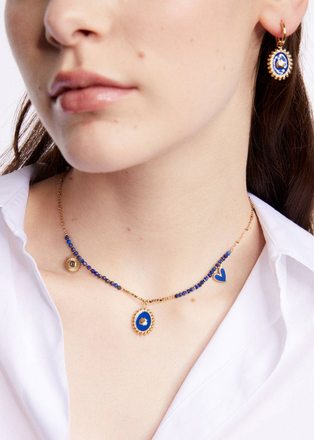 Nalí S.STEEL NECKLACE W/ OVAL BLUE NAT. STONE Consegna Veloce