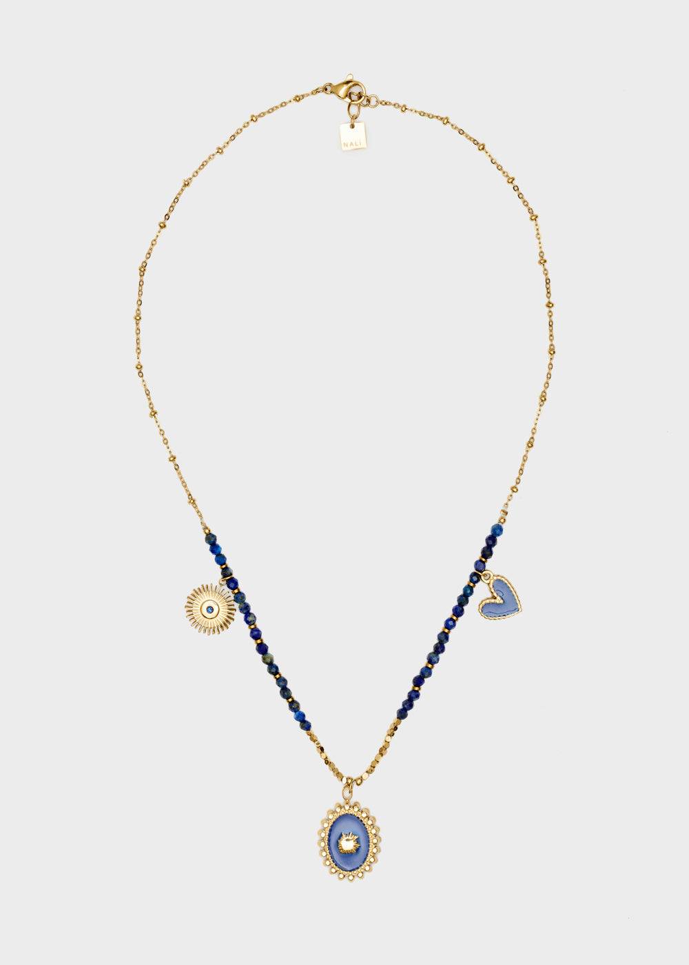 Nalí S.STEEL NECKLACE W/ OVAL BLUE NAT. STONE Consegna Veloce