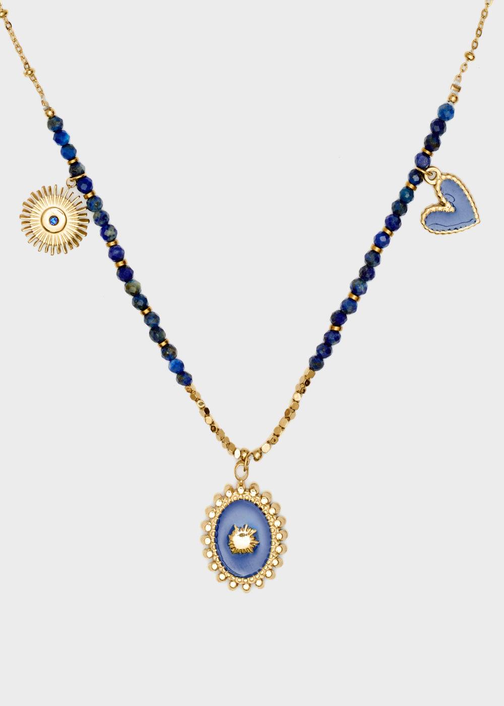 Nalí S.STEEL NECKLACE W/ OVAL BLUE NAT. STONE Consegna Veloce