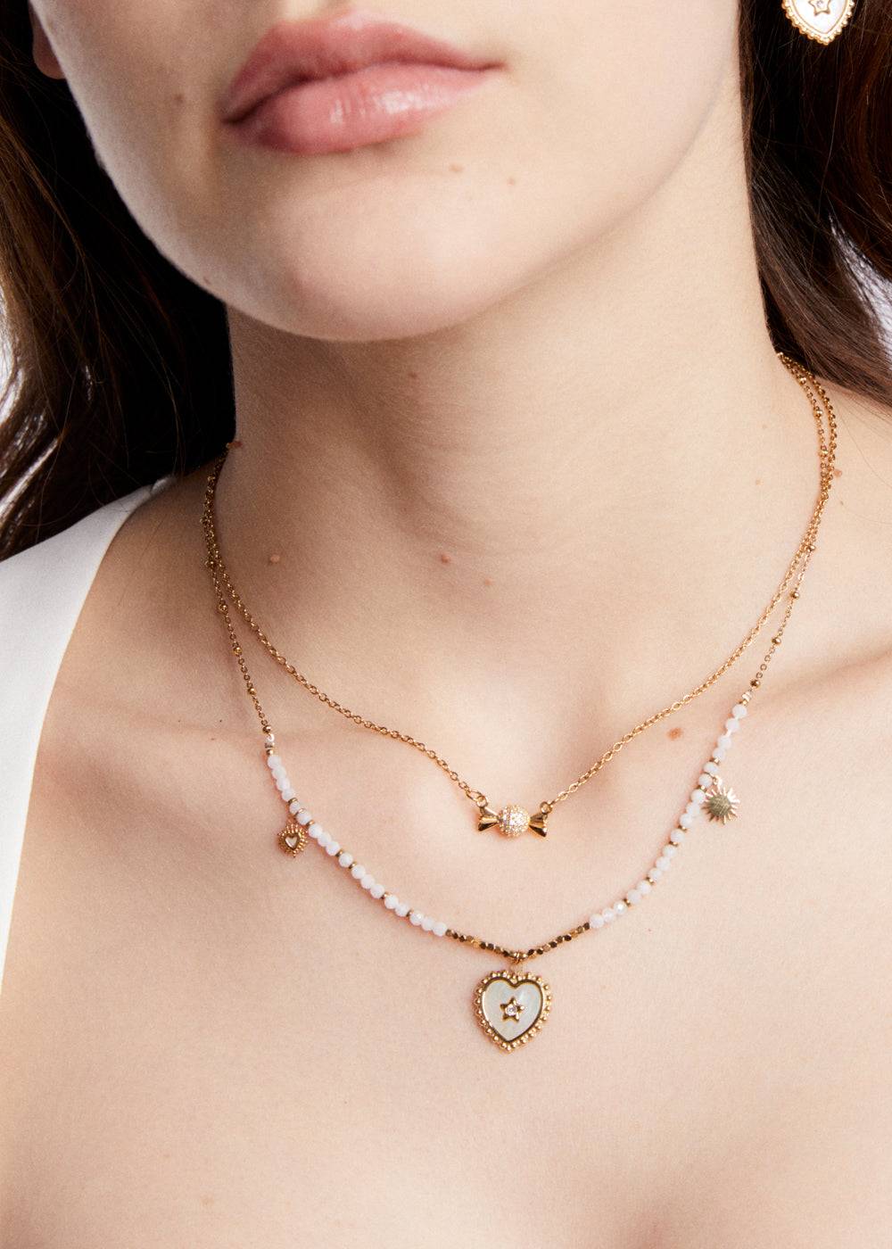 Nalí S.STEEL NECKLACE W/ NAT.STONE+WHITE HEART Promozione Limitata