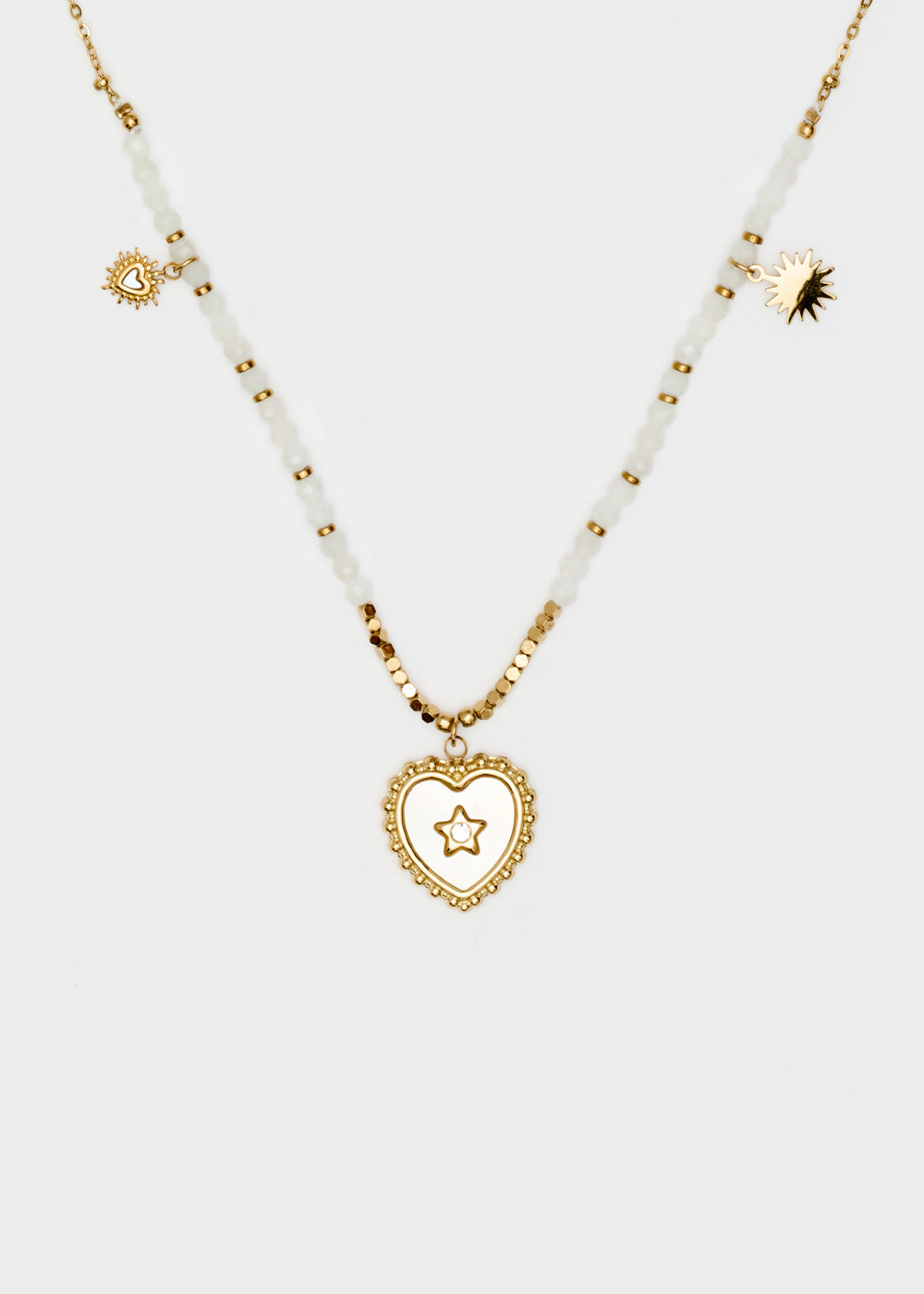 Nalí S.STEEL NECKLACE W/ NAT.STONE+WHITE HEART Promozione Limitata
