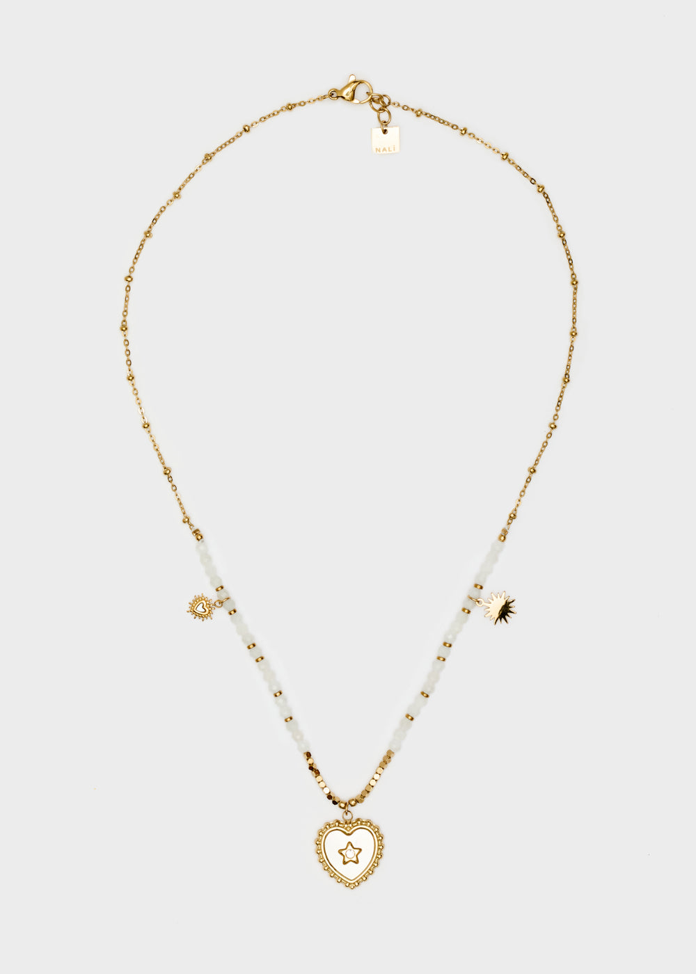 Nalí S.STEEL NECKLACE W/ NAT.STONE+WHITE HEART Promozione Limitata