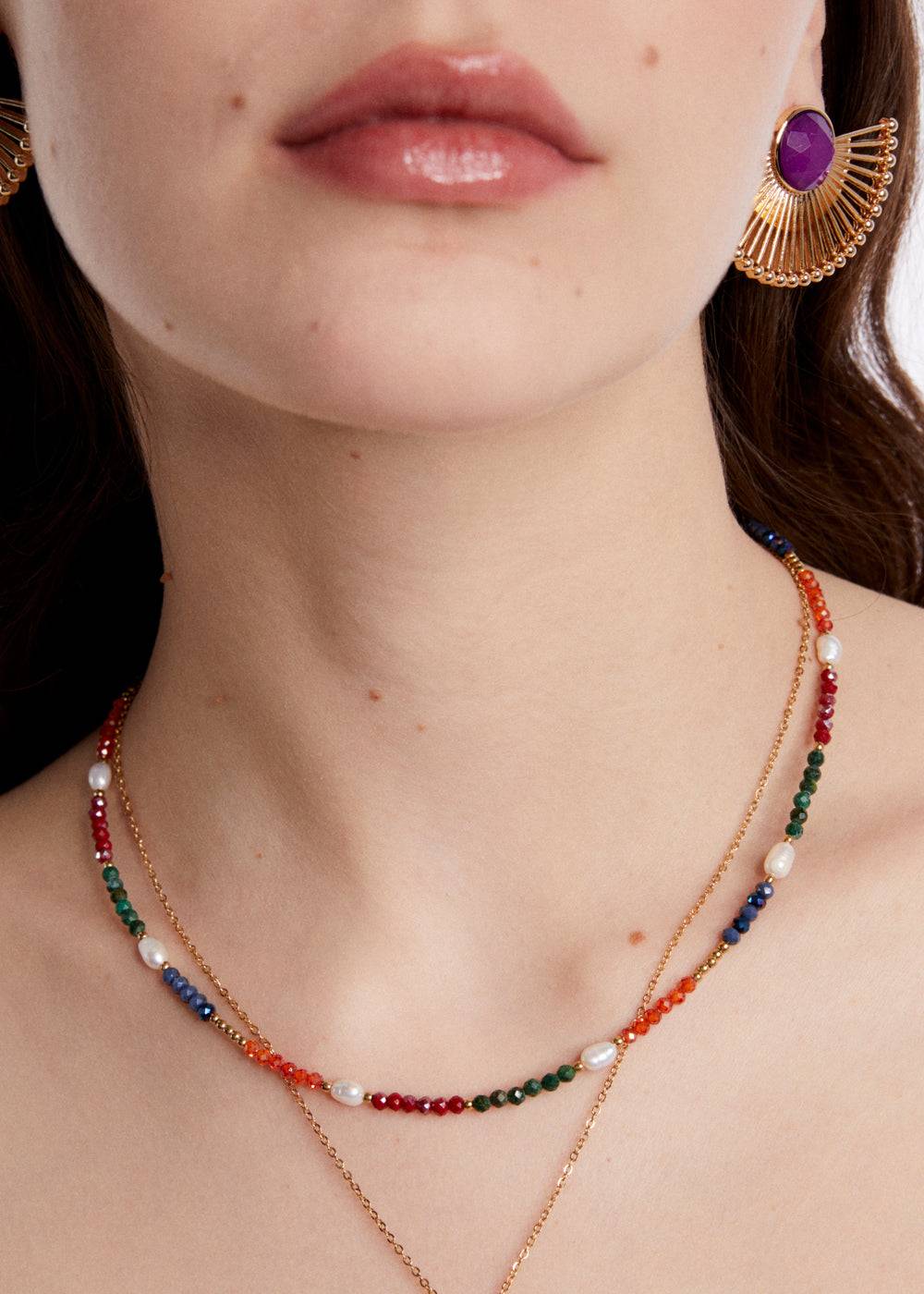 Nalí S.STEEL NECKLACE W/ NATURAL STONES MULTI Fino Al -60%