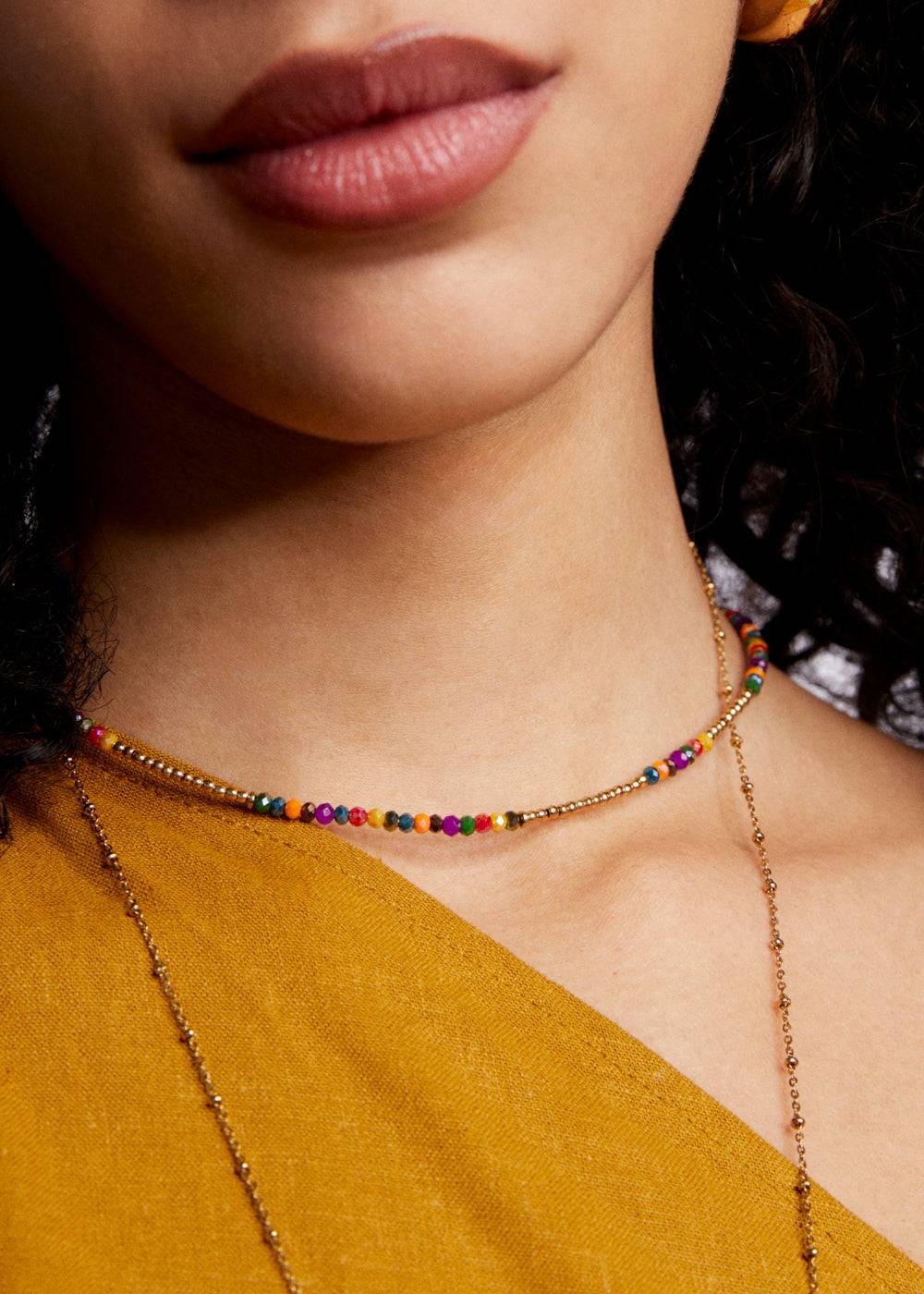 Nalí S.STEEL NECKLACE IN GOLD W/ MULTI BEADS Affare Del Giorno