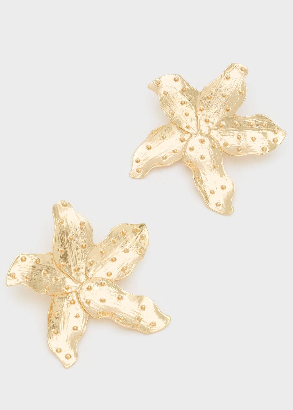 Nalí OVERSIZE EARRINGS W/ GOLD TROPICAL FLOWER Prezzo Ridotto