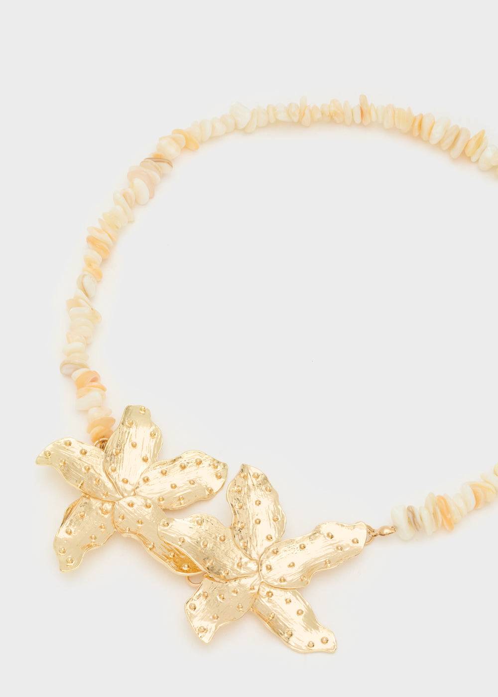 Nalí NECKLACE W/ GOLD TROPICAL FLOWERS Sconto