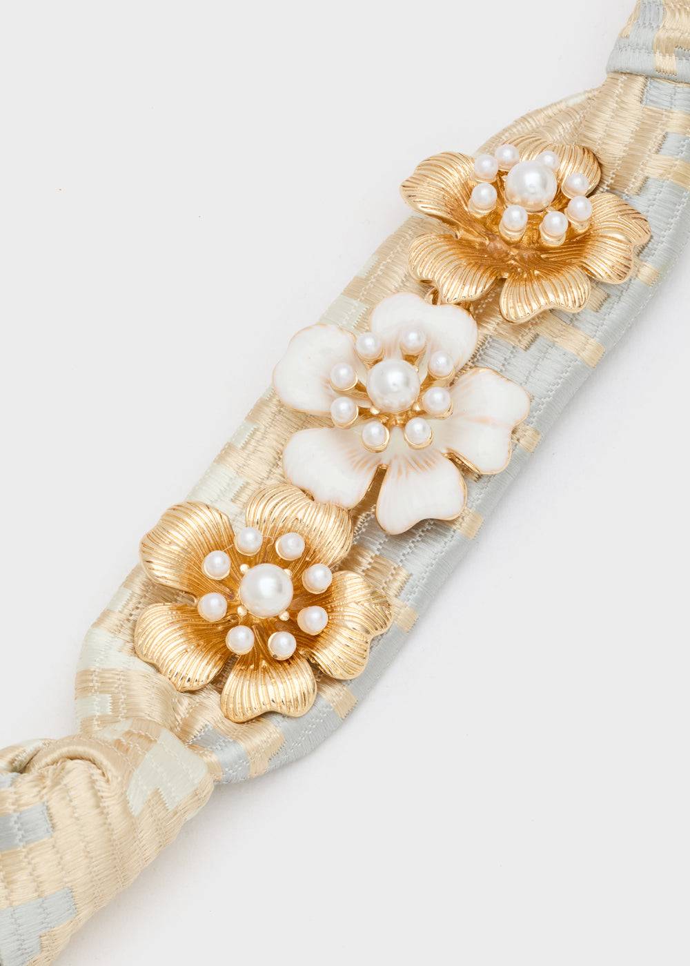 Nalí FABRIC BRACELET W/ GOLD + WHITE FLOWERS Outlet