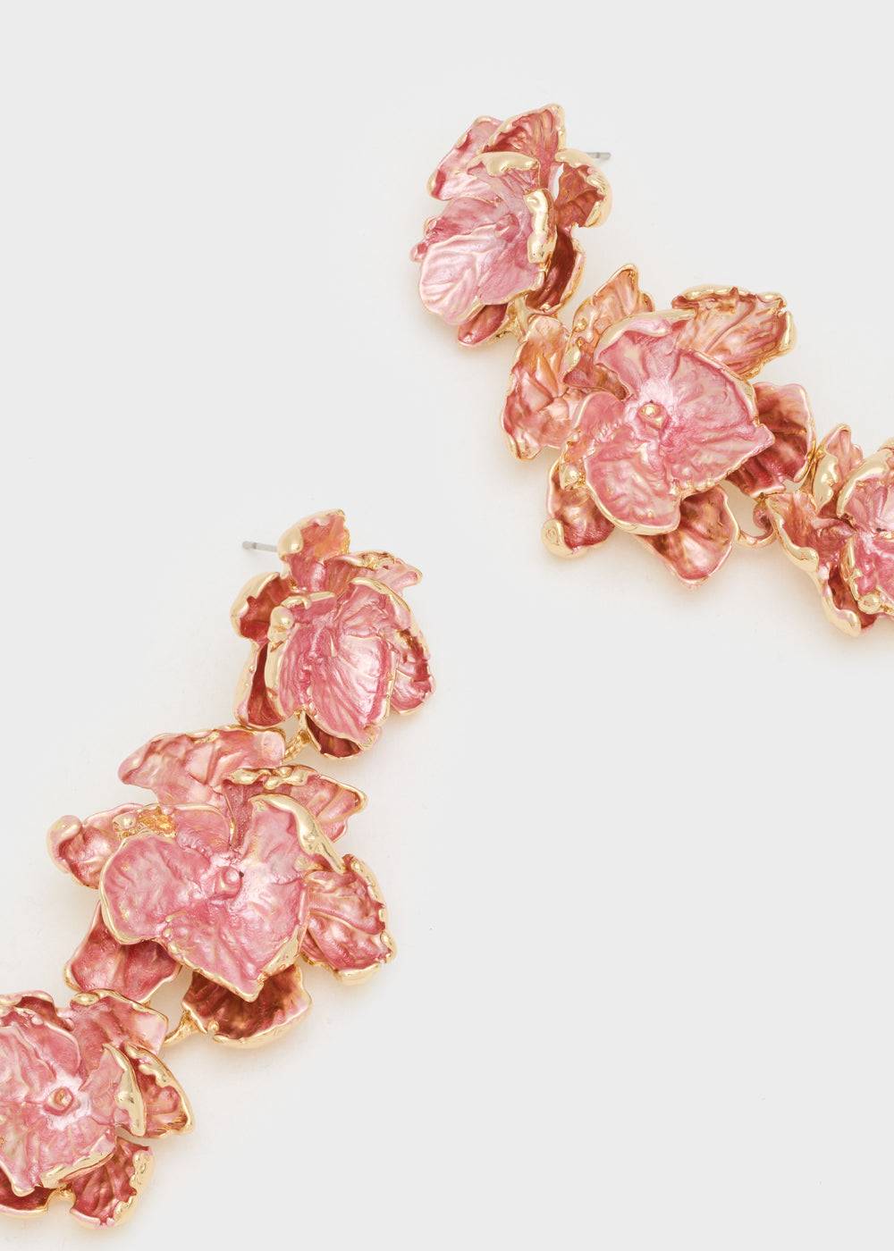 Nalí GOLD EARRINGS W/ ENAMEL SALMON FLOWERS Italy