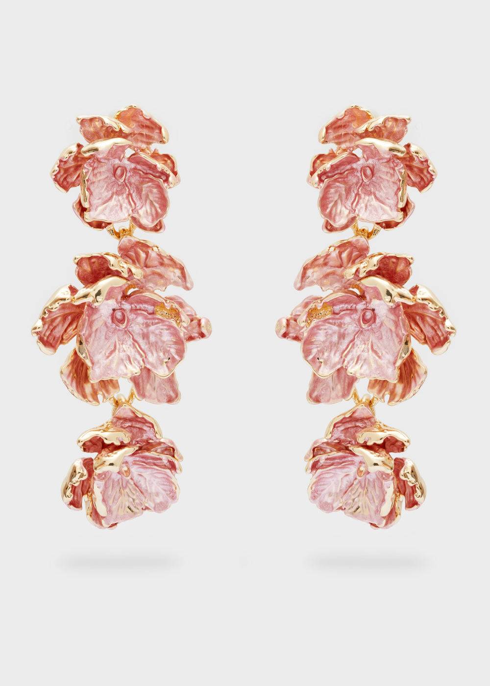 Nalí GOLD EARRINGS W/ ENAMEL SALMON FLOWERS Italy